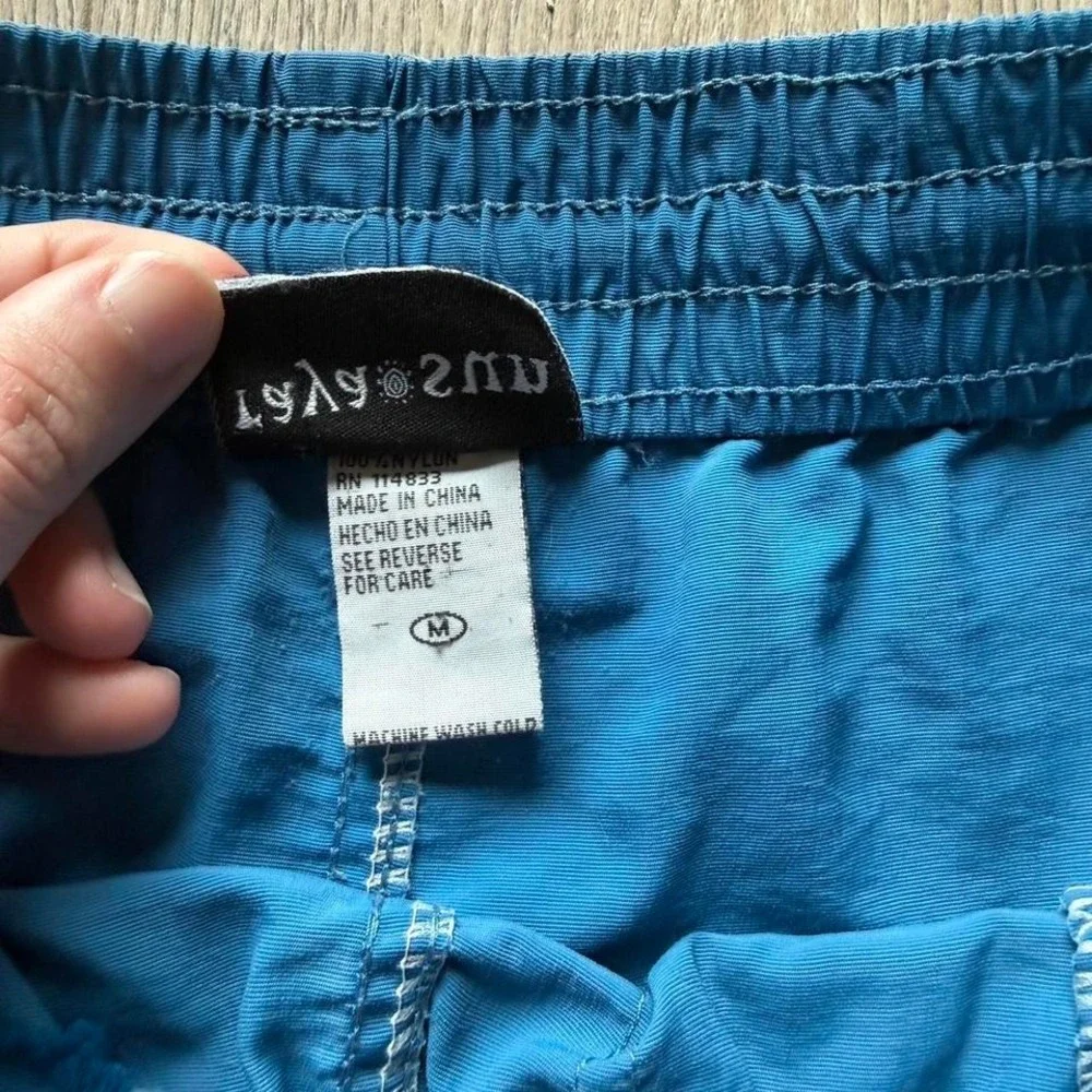 Vintage‎ Raya Sun Nylon Beach Shorts Blue Elastic Waist Swim Medium